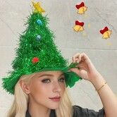 Christmas Tree Hat, Humorous Decorated Christmas Tree Hat, Festive Decor Green