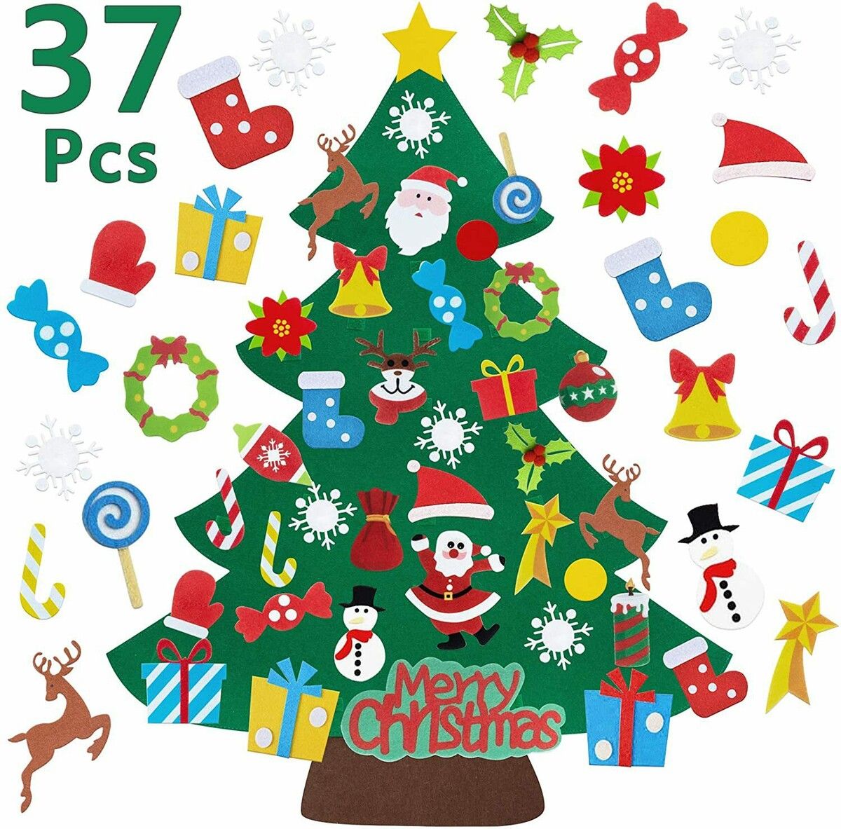 37 PCS DIY Christmas Tree Wall Decoration Set  Detachable Ornaments for Kids Holiday Party Essentials Christmas Gift