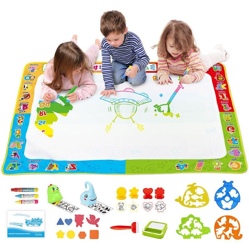 Cartoon Theme Water Coloring Drawing Carpet, Magic Doodle Mat with Pens & Stamps - Educational Toy for Girls and Boys