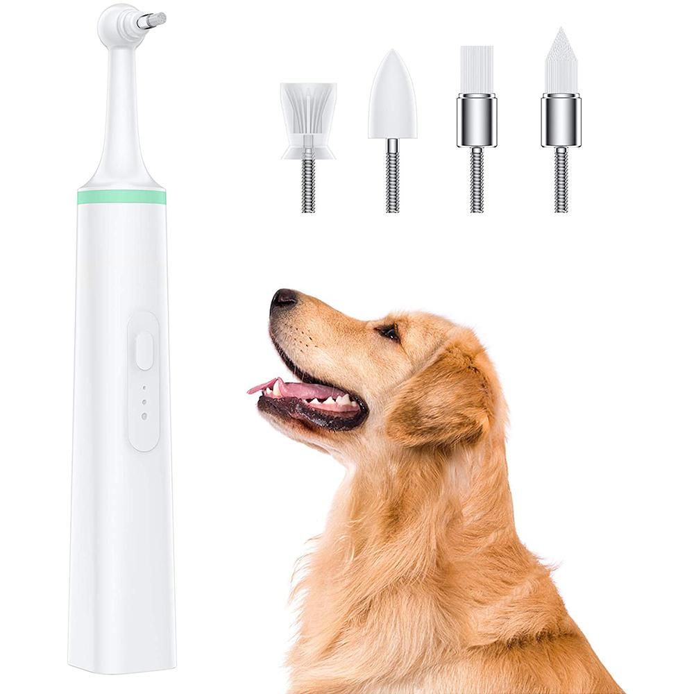 Electric Dog Toothbrush: Tartar and Plaque Cleaner with 4 Brush Heads for Pets