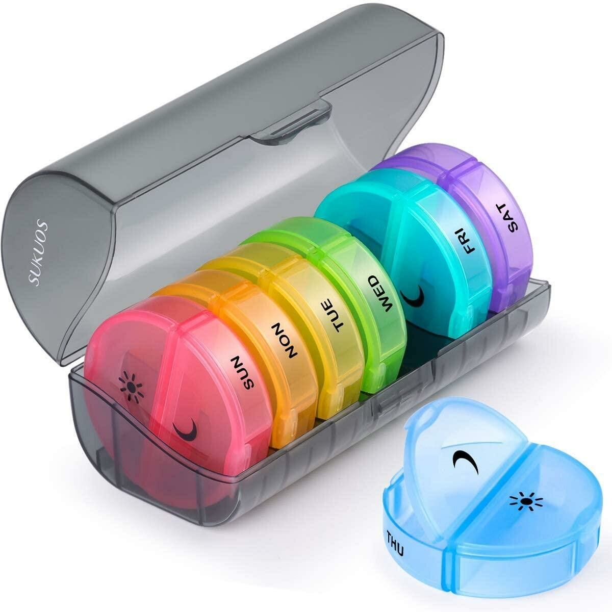 Large Daily Pill Cases Organizer: 7 Day,2 Times a Day for Pills/Vitamin/Fish Oil/Supplements (Rainbow)