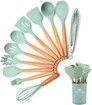 11-Piece Silicone Non-stick Cooking Utensil Set with Heat Resistant Wooden Handles (Green)