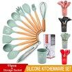 11-Piece Silicone Non-stick Cooking Utensil Set with Heat Resistant Wooden Handles (Green)