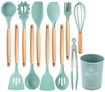 11-Piece Silicone Non-stick Cooking Utensil Set with Heat Resistant Wooden Handles (Green)