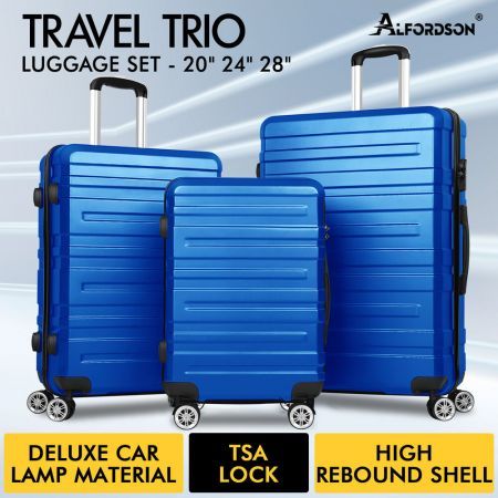ALFORDSON Luggage 3PCS Set Suitcase Trolley TSA Carry on Hard Case Blue