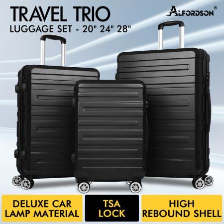 ALFORDSON Luggage 3PCS Set Suitcase Trolley TSA Carry on Hard Case Black