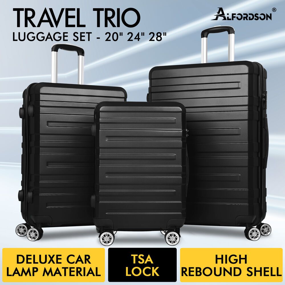 ALFORDSON Luggage 3PCS Set Suitcase Trolley TSA Carry on Hard Case Black