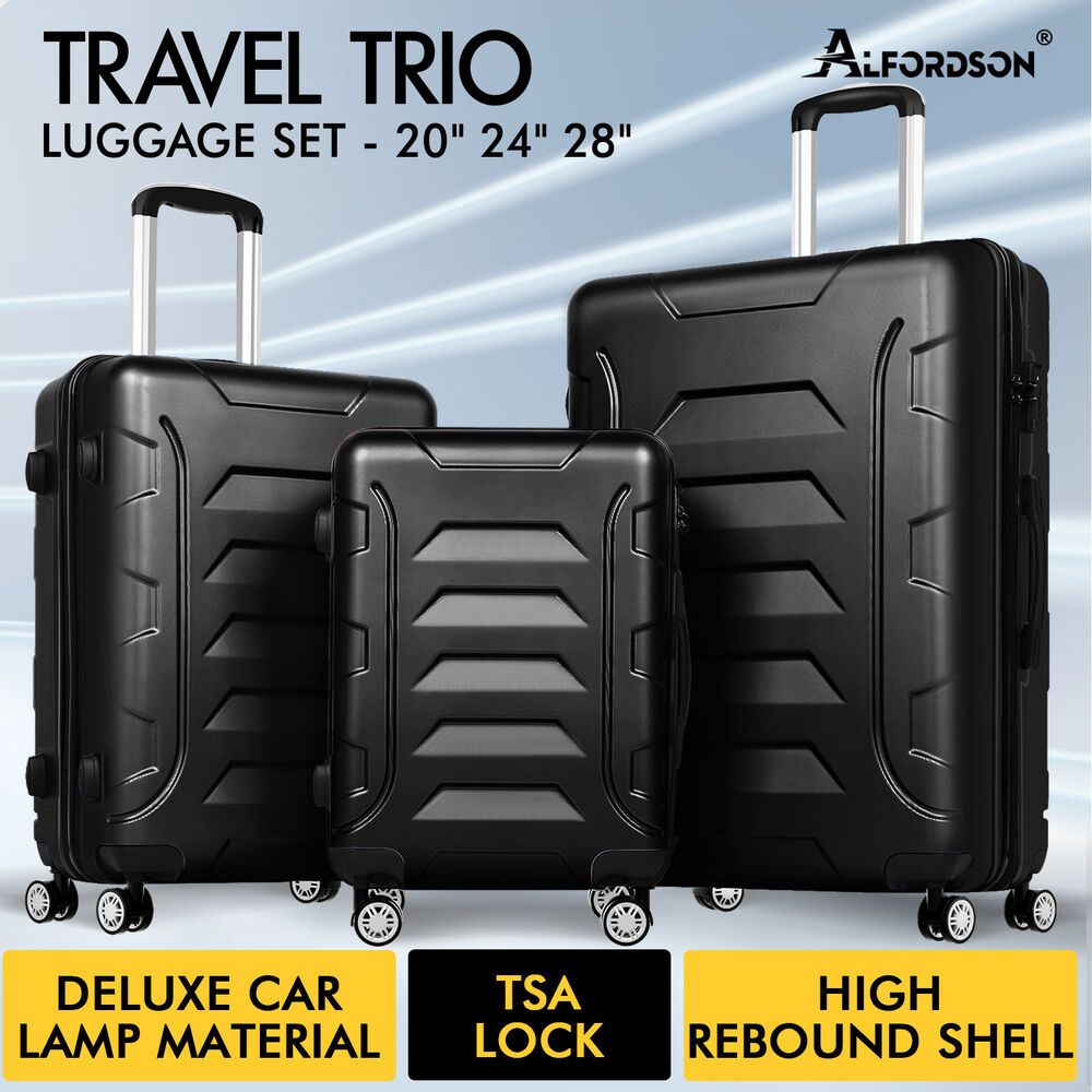 ALFORDSON Luggage 3PCS Set Suitcase Trolley TSA Carry on Hard Case Black