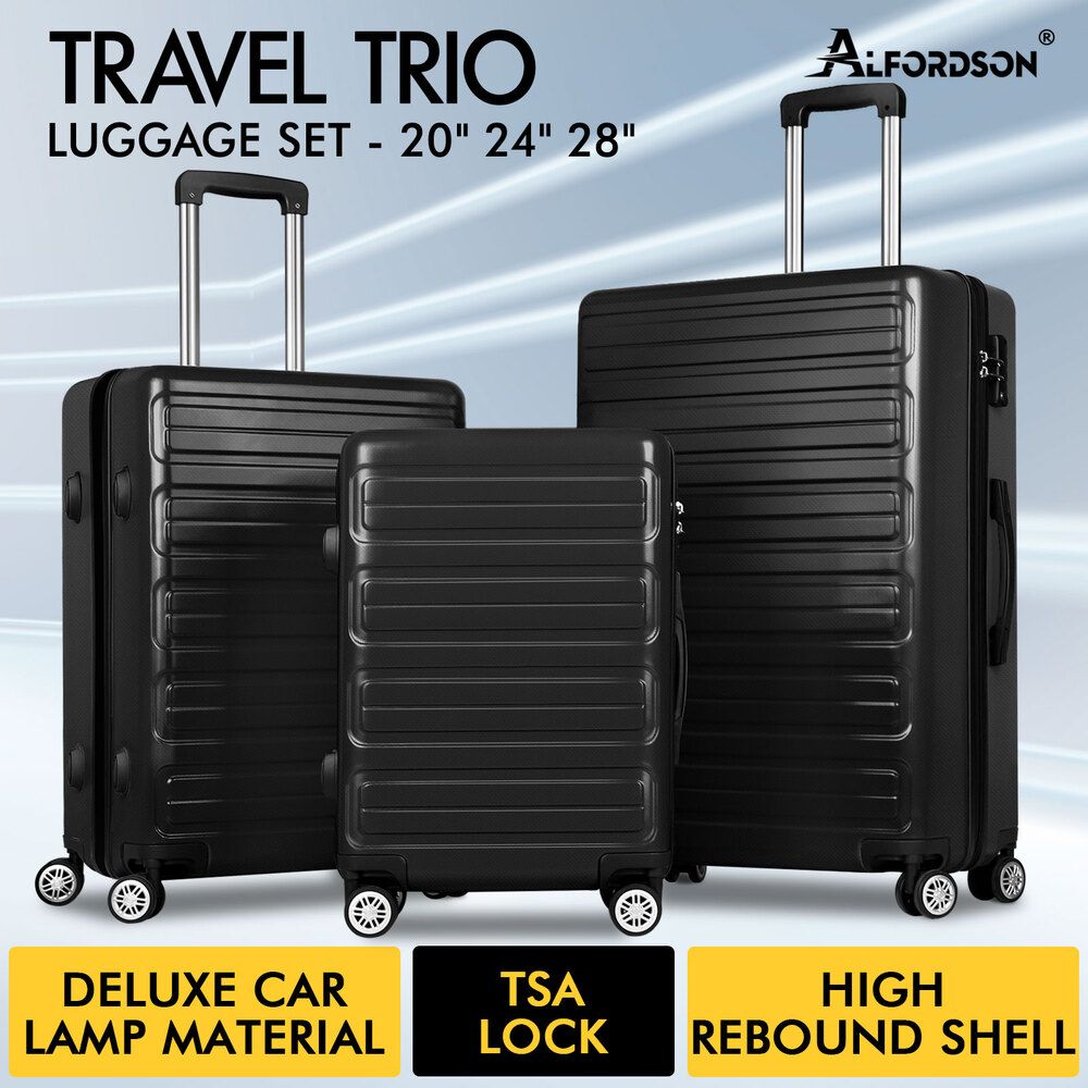 ALFORDSON Luggage 3PCS Set Suitcase Trolley TSA Carry on Hard Case Black