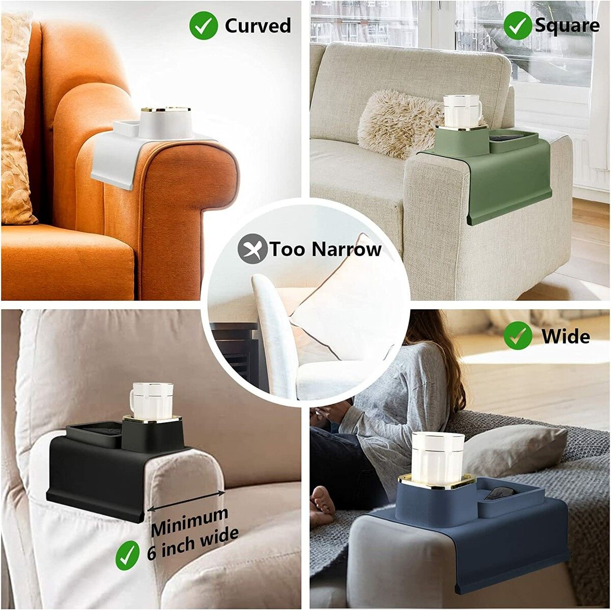 Couch Armrest Cup Holder: Portable Drink Tray for Blue Couches and Sofas