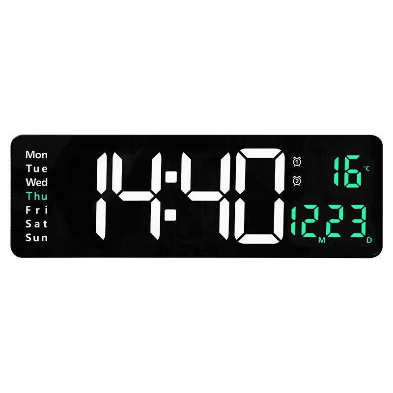 16 Inch Digital Wall Clock with Large LED Display, Dual Alarms Remote Control, Date Week Temperature Functions