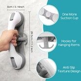 2-Pack 12-Inch Shower Grab Bars with 3 Strong Suction Cups and Hooks for Seniors, Elderly, and Handicap