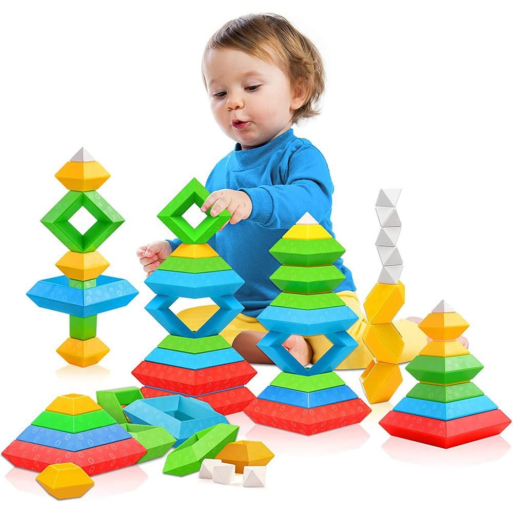 30-Piece Stacking Building Blocks: Preschool Learning Activities, Sensory STEM Toys for 2+ Year Olds