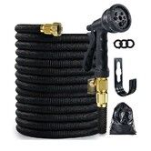 Expandable 100ft  Garden Hose with Multi-Function Nozzle, Leak-Proof Nano Rubber Latex Construction, and Durable Brass Connectors