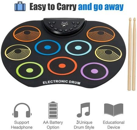 Flexible, Portable Electronic Drum Set for Kids with 12 Hours Playtime, Perfect Holiday or Birthday Gift