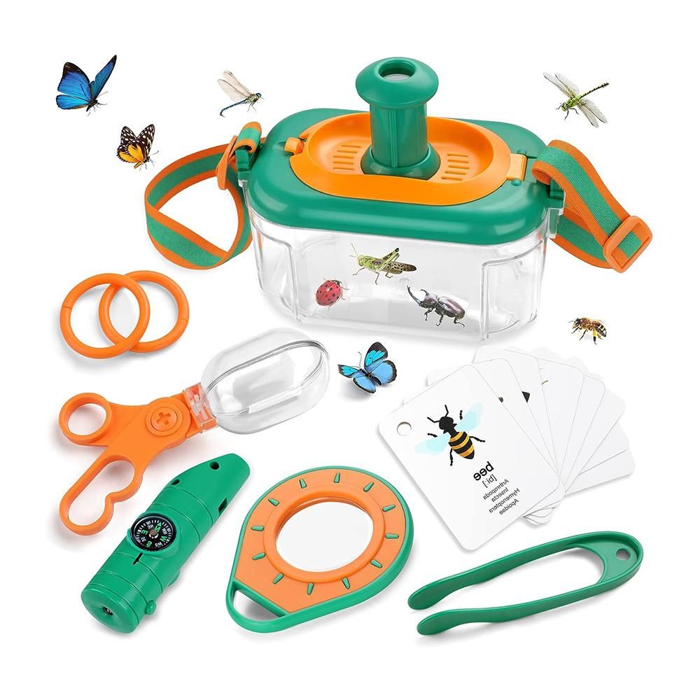 Outdoor Explorer Bug Catching Kit for Kids Includes a bug catcher, whistle, compass, and magnifying glass