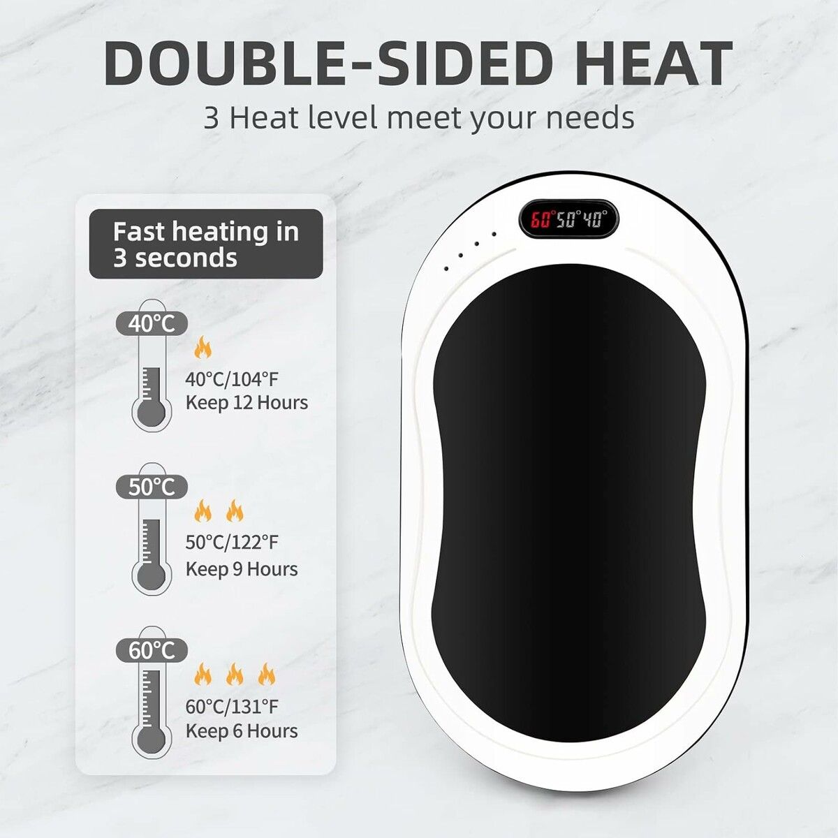 Rechargeable 10000mAh Hand Warmer Pocket Heater: 12Hrs Long-Lasting Heat for Outdoor Activities and Cold Weather Relief