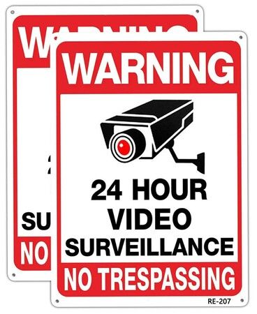 2-Pack Security Camera and 20x30 Tin plate Iron UV Ink Printed No Trespassing Signs: Durable, Weatherproof Warning Signs for Enhanced Home Protection