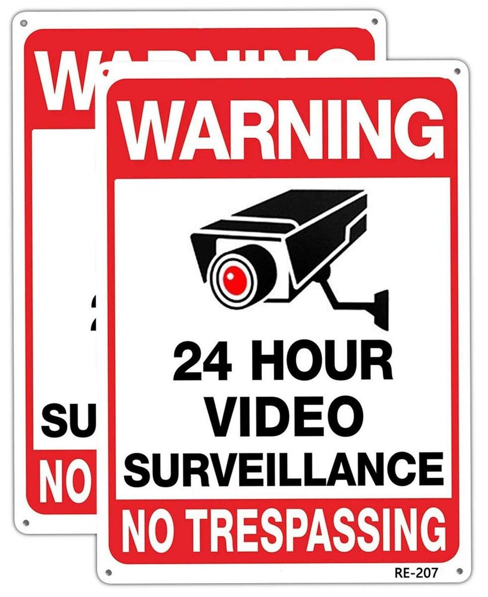 2-Pack Security Camera and 20x30 Tin plate Iron UV Ink Printed No Trespassing Signs: Durable, Weatherproof Warning Signs for Enhanced Home Protection