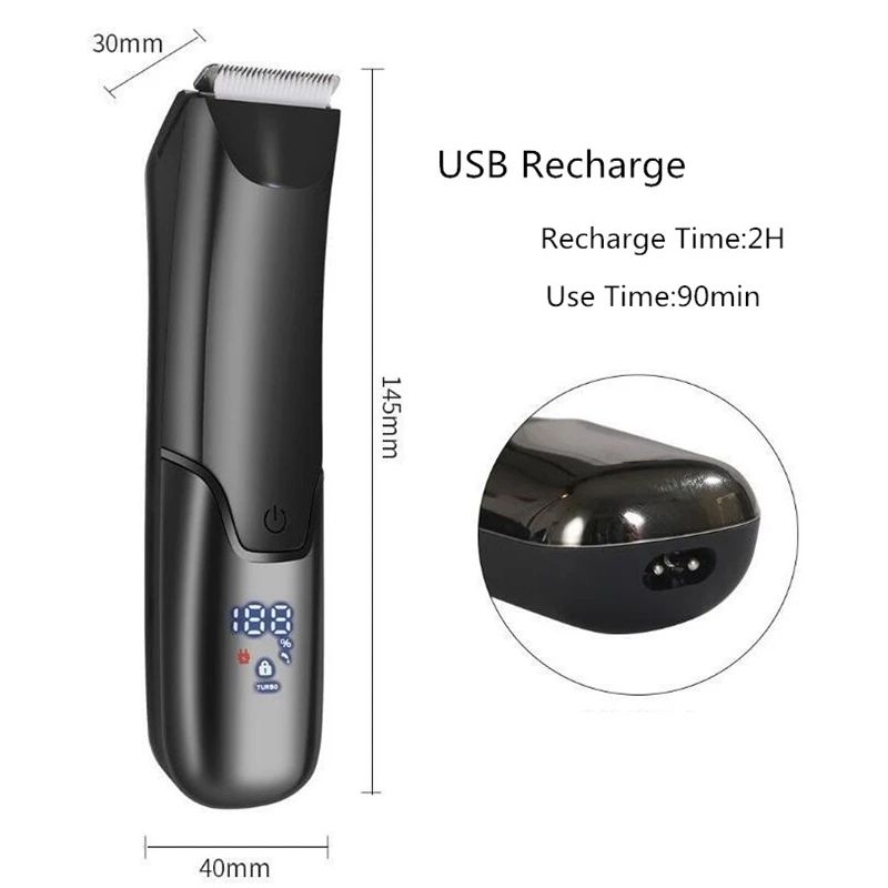 Waterproof Grooming IPX7 Electric Crotch Shaver for Men's Chest and Below-the-Waist Hair Removal