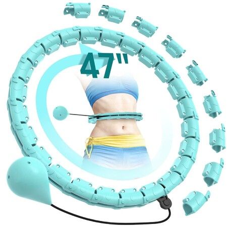 Adjustable 47" Weighted Hula Hoop: Infinity Design for Continuous Motion, Fit with Detachable Links (Cyan)