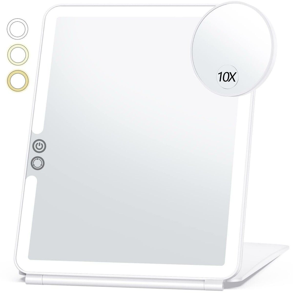 Large Travel Makeup Mirror with 10X Magnification, 3 Color,Rechargeable Lighting, and Portable Ultra Slim Design