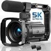 Crystal-Clear 48MP UHD 5K Video Camera Camcorder with IR Night Vision,16X Digital Zoom Touch Screen,External Microphone,Lens Hood,Stabilizer,Remote,2 Batteries,Perfect for Vlogging with Built-in Wifi