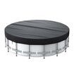 50D Tear Resistant 12FT Solar Round Pool Cover Anti-fade Durable with Windproof Strap, Drawstring, Ground Nails, 360CM-Black