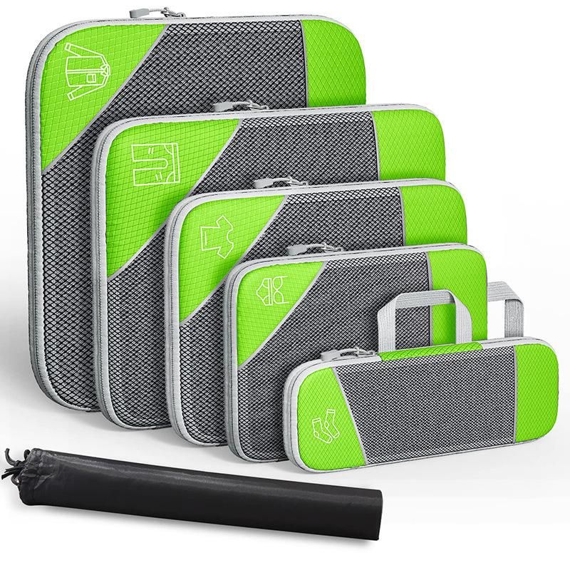 Efficient Travel Luggage Organizer 6 PCs Suitcase Compression Packing Green Coloured