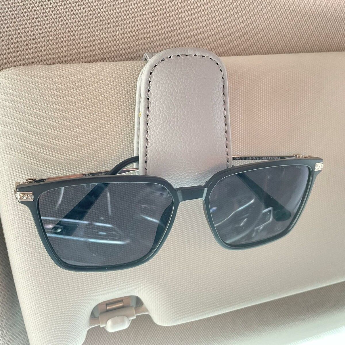 Sunglasses/Ticket/Card Holder,Eyeglass Storage Mount for Car Visor: Magnetic Leather Clip for Convenient Storage(Grey)