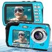 4K 10FT Waterproof Camera/UHD Video Recorder with IPS Dual Screens (3"/2"),56MP Underwater Photography Videography for Snorkeling (Blue)