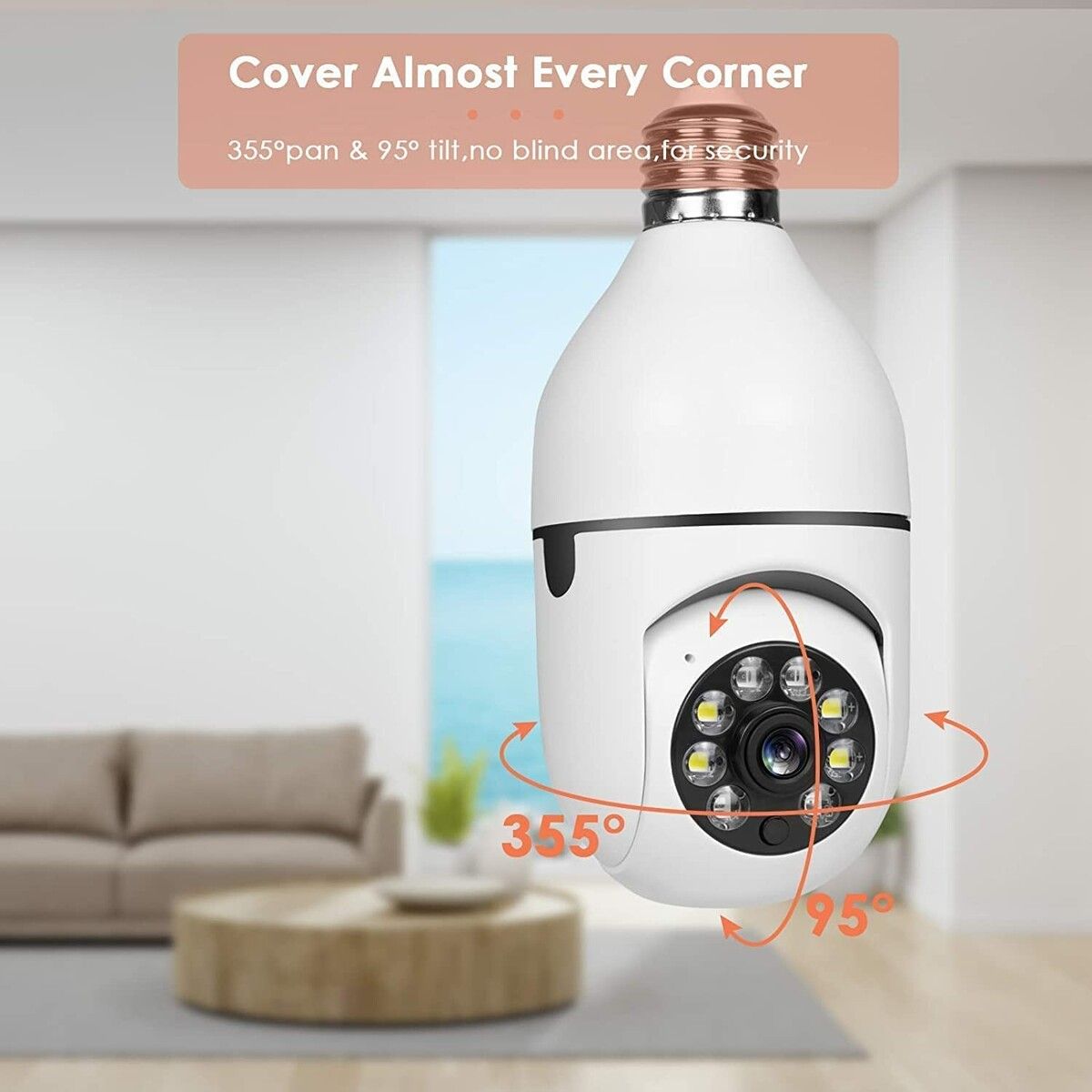 1PC Wireless Light Bulb Camera with 1080p Resolution and 360° Coverage, Night Vision Real-time Motion Detection