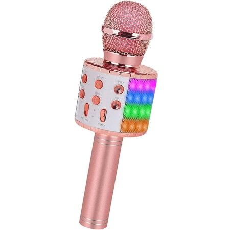 Portable Wireless Bluetooth Karaoke Microphone/Singing Karaoke Mic with Dazzling LED Lights,perfect gift for birthday(Rose Gold)