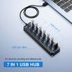 Expand Your Connectivity - 7-Port USB Hub with Individual Controls and Long Cable