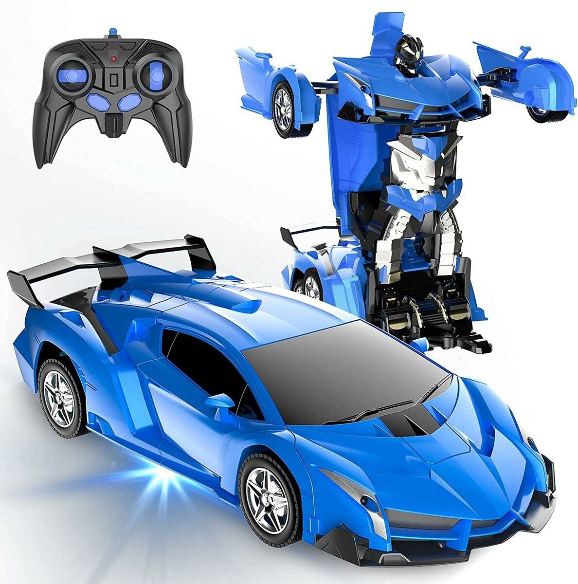 2-in-1 RC Car and Transforming Robot: 2.4Ghz Racing Car with 360° Drifting for Kids (Blue)