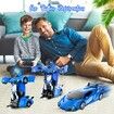 2-in-1 RC Car and Transforming Robot: 2.4Ghz Racing Car with 360° Drifting for Kids (Blue)