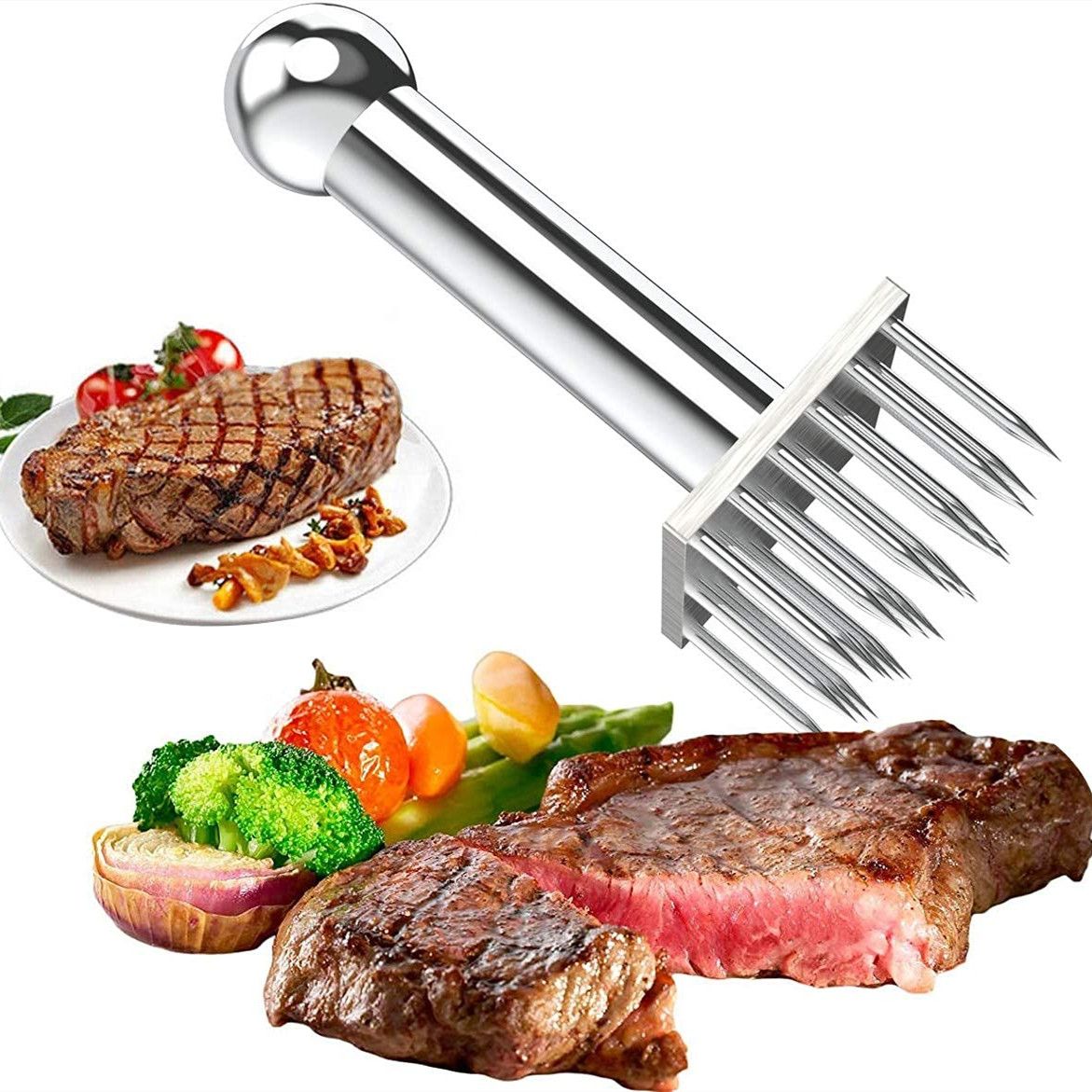 Stainless Steel 28 Blades Stainless Steel Meat Tenderizer Needle for Kitchen Cooking Tenderizing Beef BBQ Marinade Steak and Poultry