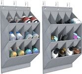 2-Pack Hanging Shoe Organizer, 6 Hooks Shoe Storage Rack with 12 Large Pockets and 2 Larger Compartments (Grey)