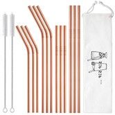 Stainless Steel Straws with Case: Long Drinking Straws for Yeti Tumblers (12-Pack, Rose Gold)