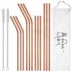Stainless Steel Straws with Case: Long Drinking Straws for Yeti Tumblers (12-Pack, Rose Gold)