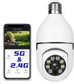 1080P Light Bulb Security Camera, 2.4GHz & 5G WiFi, Indoor/Outdoor, 360° View, Full Color Night Vision, Smart Motion Detection