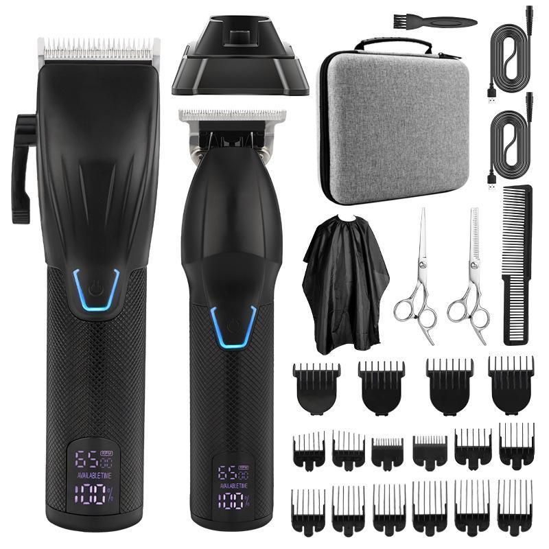 Complete Hair Cutting Kit: T-Blade Trimmer with Charging Base, 4 Adjustable Speeds, and Accessories for Professional Barbering and Home Haircuts (Black)