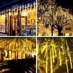 Festive Icicle Raindrop Christmas Lights,Solar Powered Shower Rain Lights for Xmas Tree and Holiday Decorations (30cm, 8 Tubes, Warm White)