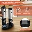 Refillable Auto Electric Salt and Pepper Grinder Set with USB Rechargeable Base,Bright LED light