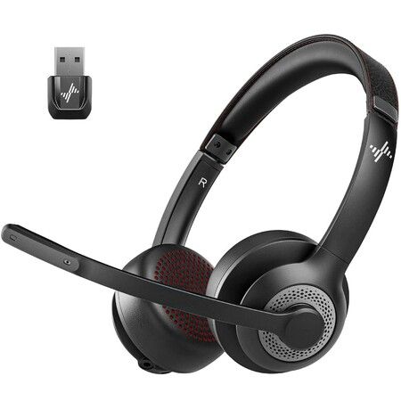 Wireless Headset with Advanced AI Noise Cancellation,Bluetooth V5.2 for seamless connectivity,USB Dongle for low-latency connection to computers & Mic Mute