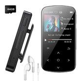 64GB MP3 Player with 5.2 Bluetooth, 1.5 Touch Screen, Sensitive Touch Button, and Pedometer  Function Card Reader for Sports and Fitness