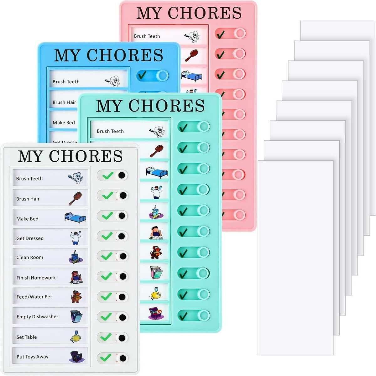 4pcs DIY Routine Chart/Chore Chart Checklist Board for Kids and Includes 10 card paper daily checklists