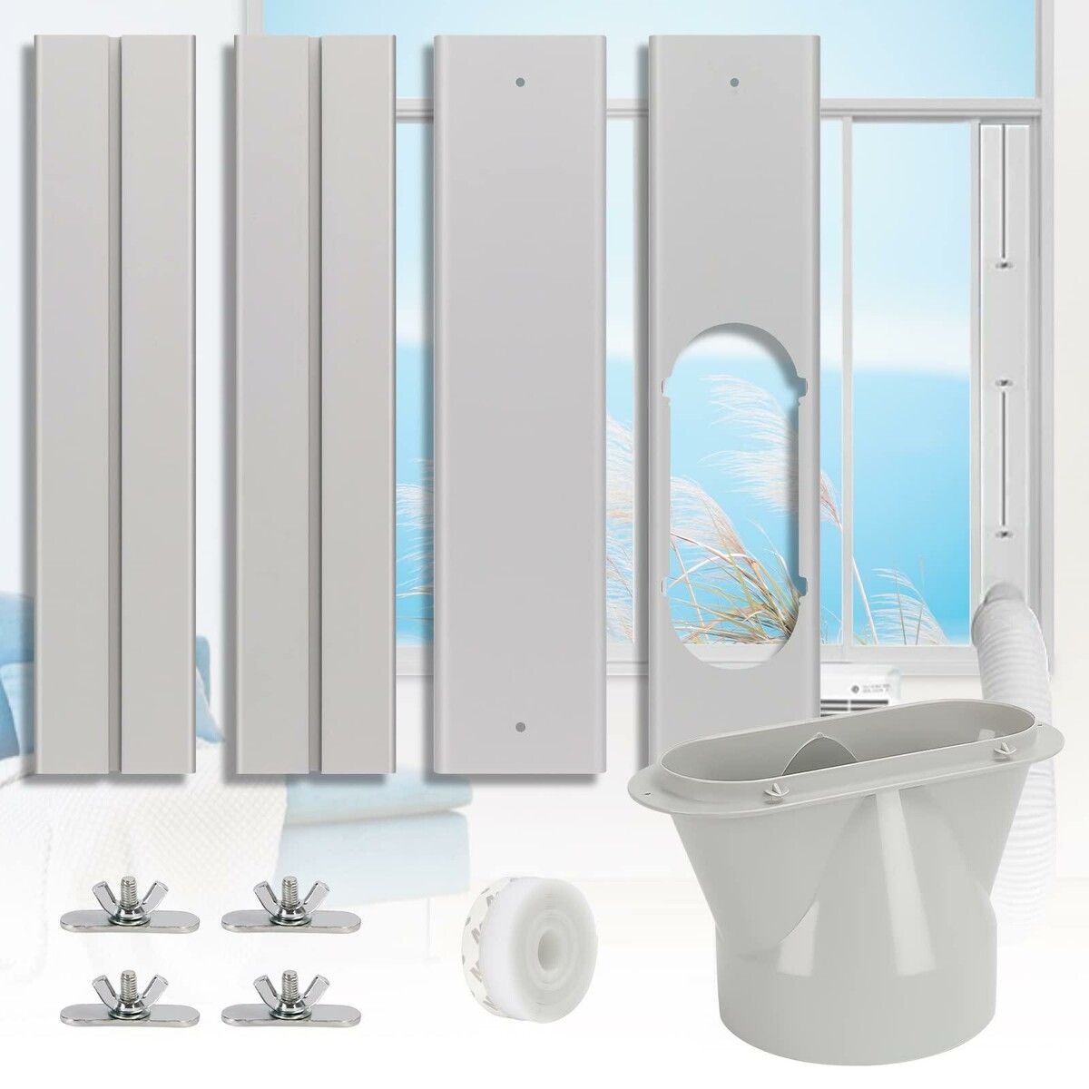 Adjustable Portable AC Window Kit with Sliding Plate for Horizontal/Vertical Windows, AC Vent & Window Seal for 5.1" Exhaust Hose