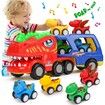 5-in-1 Construction Truck Toys for Toddlers - Friction Powered Vehicle and Carrier Truck Toy Set for Boys and Girls Ages 3+