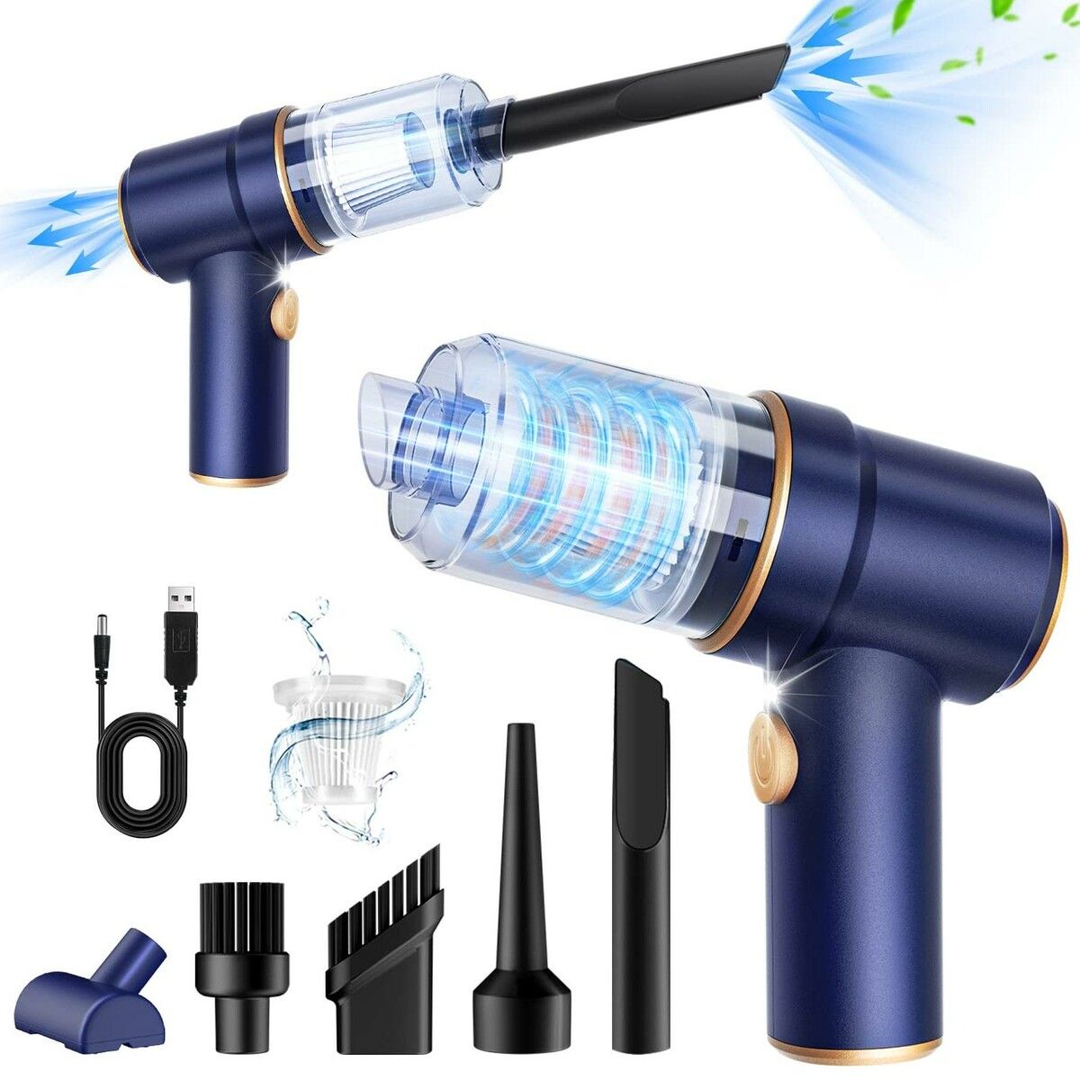 Powerful 120W Handheld Vacuum Cleaner and Wet/Dry Air Duster with LED Light,Multi-Nozzles cars,homes,offices,pet owners